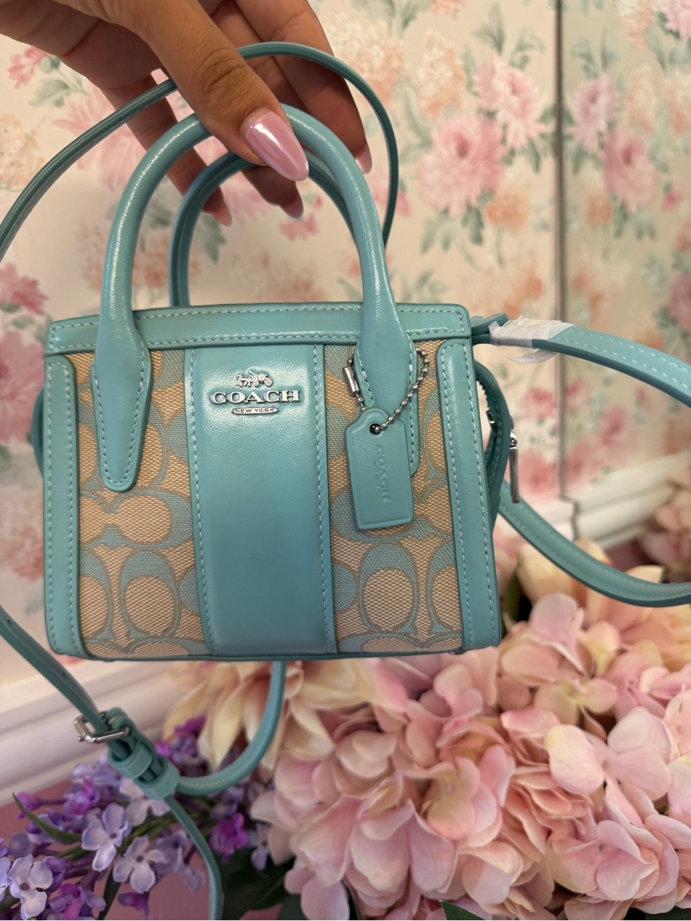 COACH Turquoise Mini Signature Canvas Crossbody Satchel